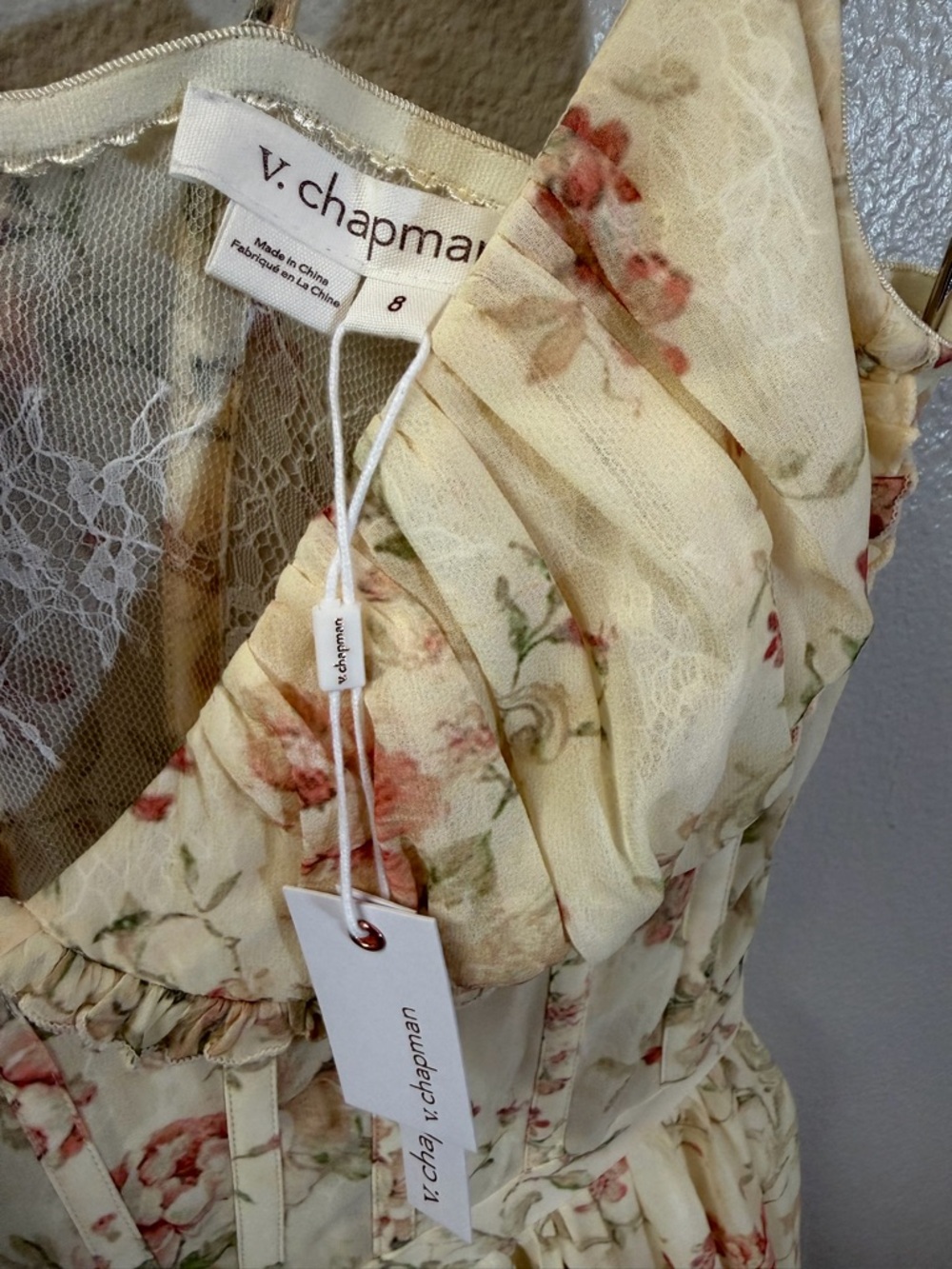 V. Chapman Floral Corset Maxi Dress Lace Up Back Ruffle Hem Size 8 NWT - Picture 7 of 17